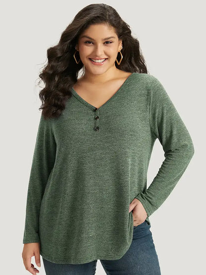 Heather Button Up Long Sleeve T-Shirt