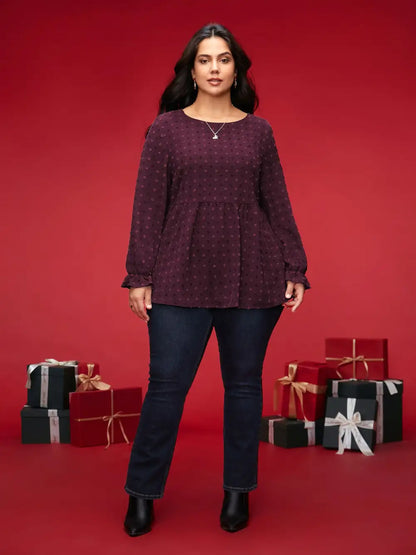 Textured Dot Elastic Cuffs A-Line Blouse
