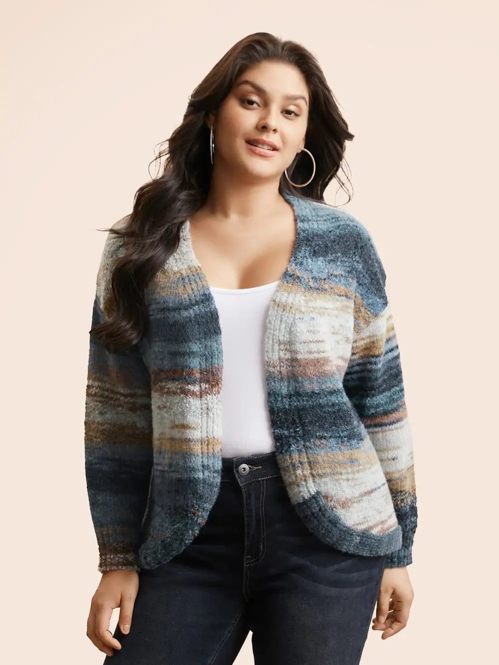 Ombre Open Front Curved Hem Cardigan