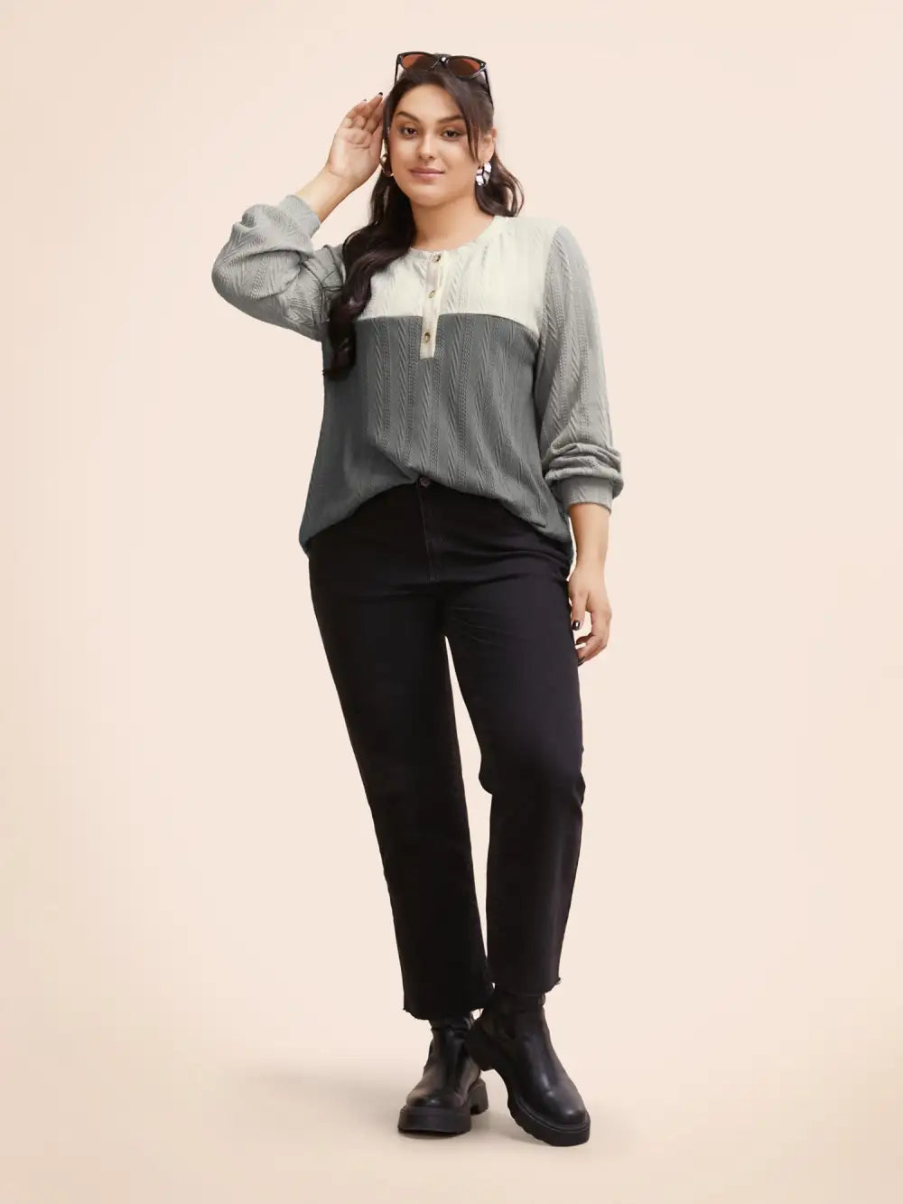 Colorblock Contrast Textured Button Up T-Shirt