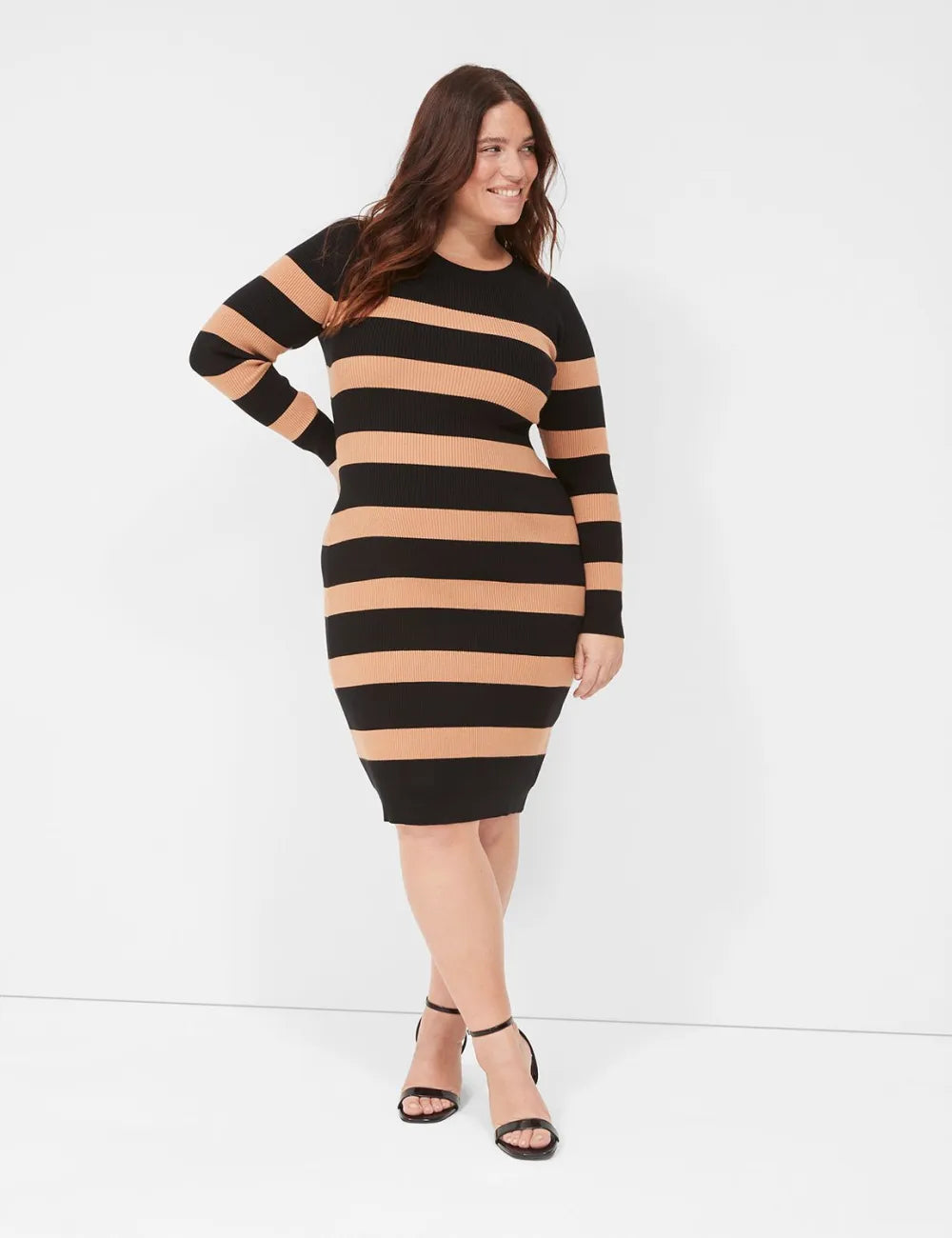 Crew-Neck Stripe Sweater Dress