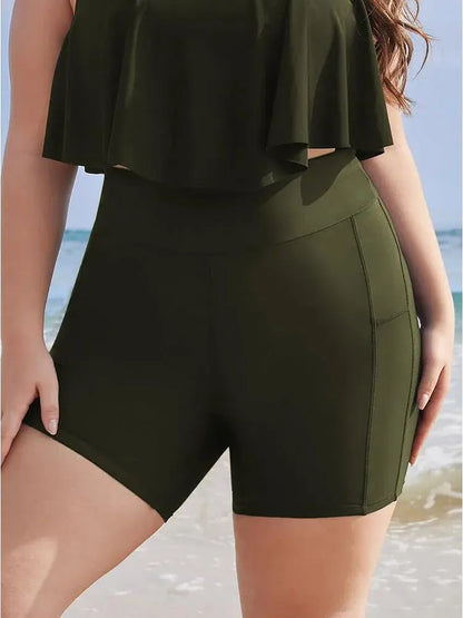 Solid Wideband Waist Swim Shorts