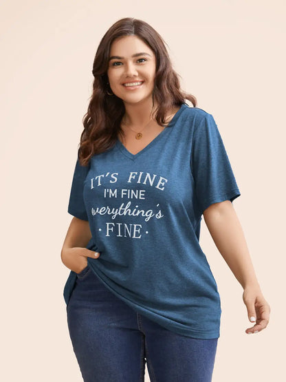 Letter Print V Neck T-Shirt