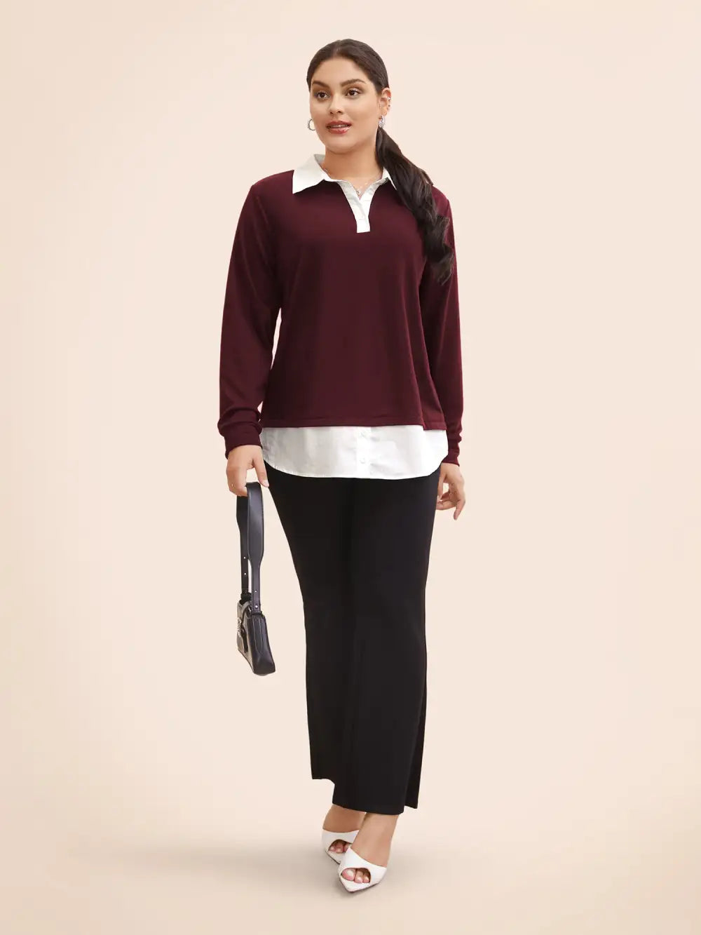 2-In-1 Shirt Collar Contrast Patchwork Sweatshirt