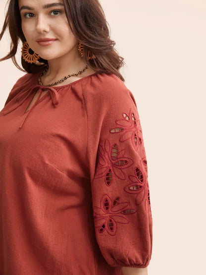 Broderie Anglaise Gathered Tie Knot Blouse