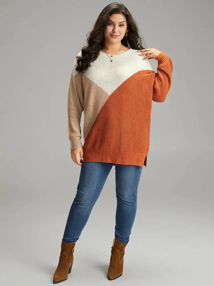 Colorblock Split Side Drop Shoulder Pullover