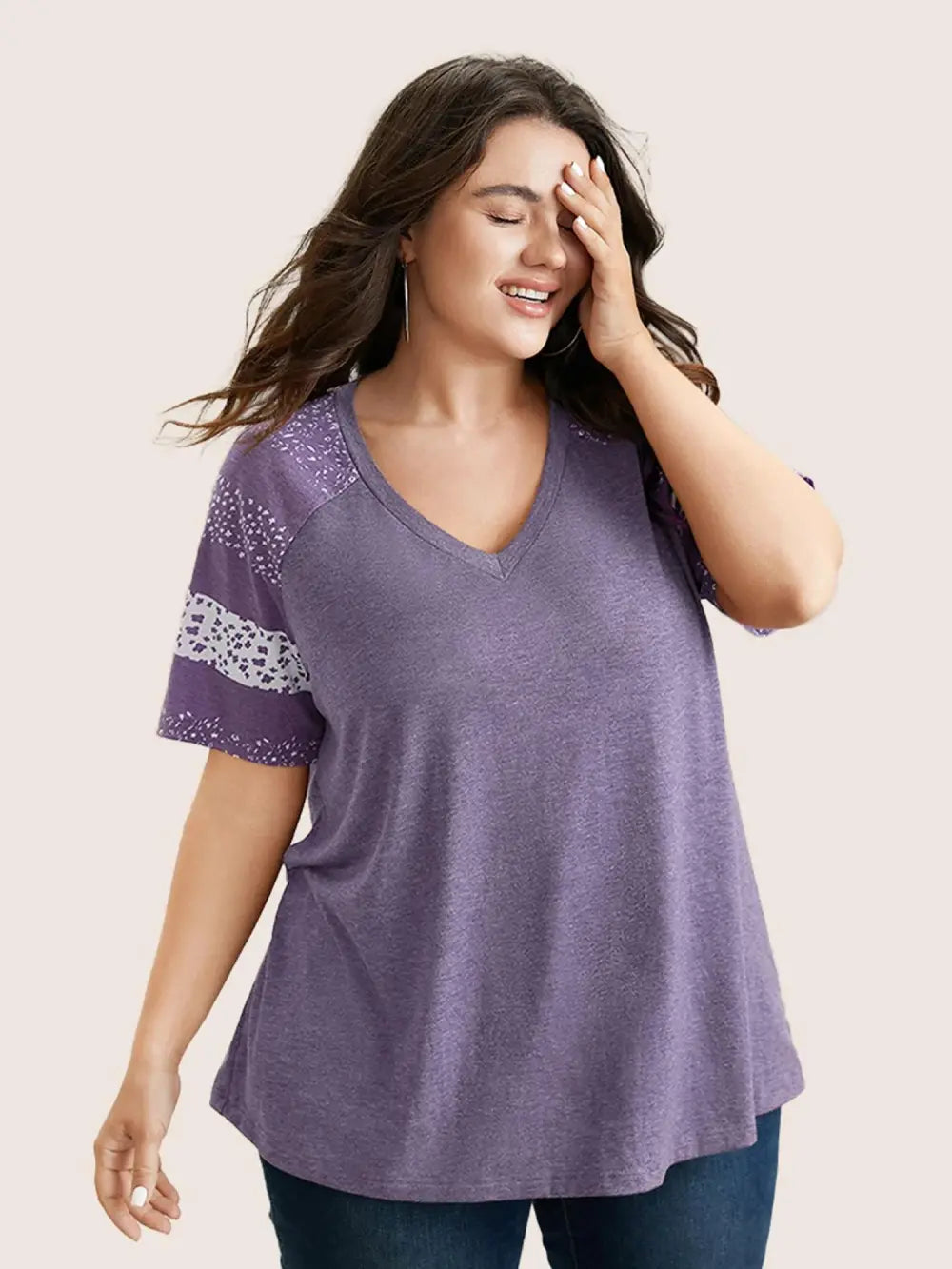 Ditsy Floral Colorblock Contrast Raglan Sleeve T-Shirt