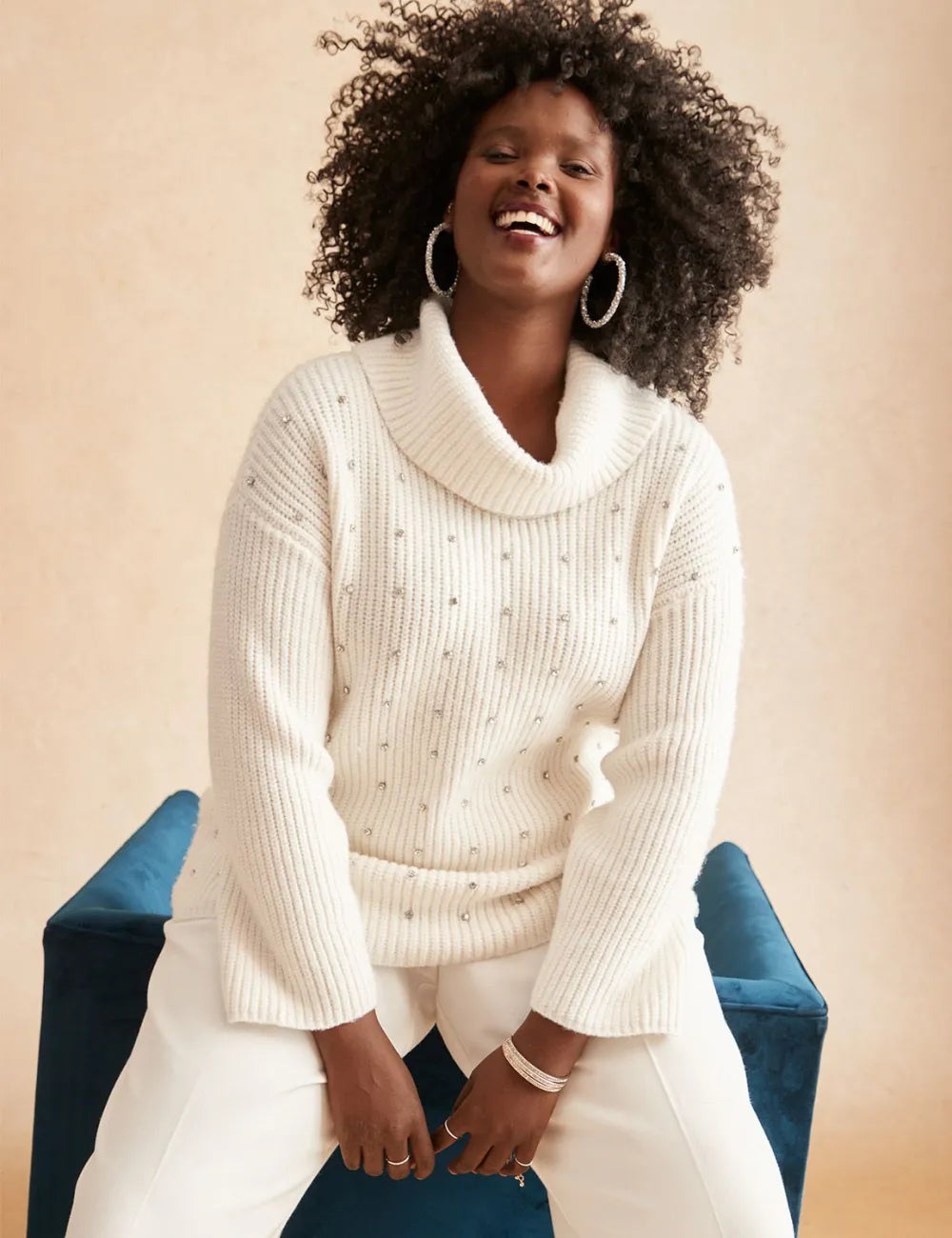Cowl-Neck Stone-Detail Sweater
