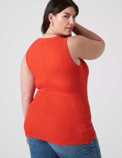 Fitted High-Neck Ribbed Tank