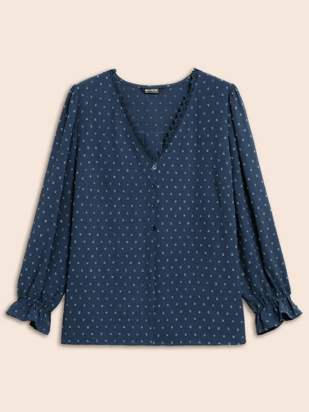 Textured Lace Trim Patchwork Ruffles Blouse