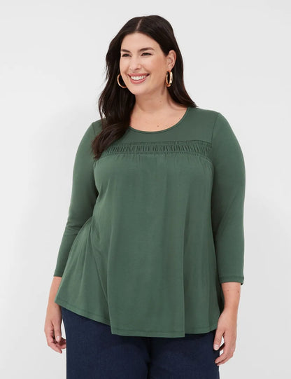 Swing 3/4-Sleeve Smocked Yoke Top
