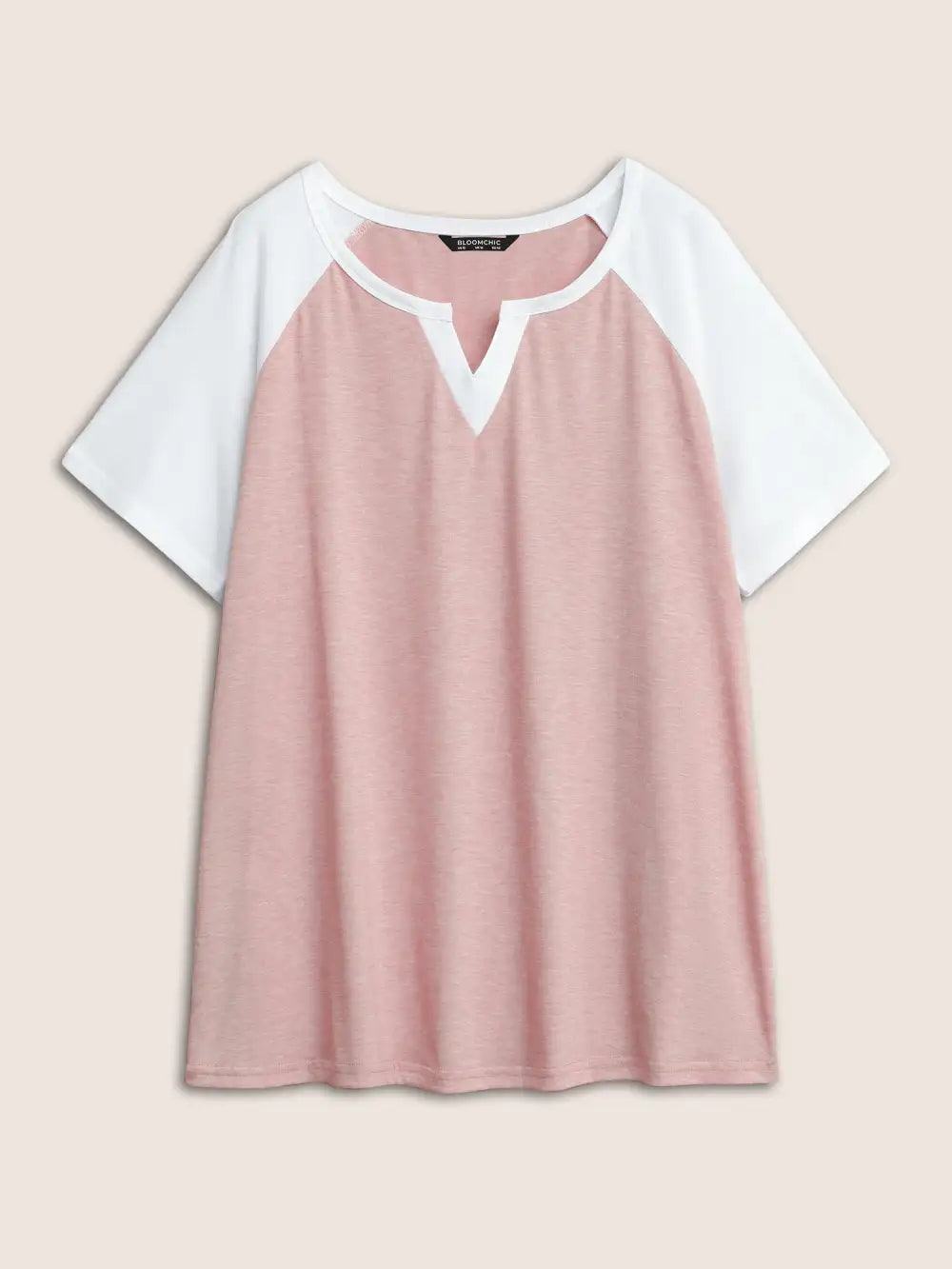 Colorblock Contrast Notched Raglan Sleeve T-Shirt