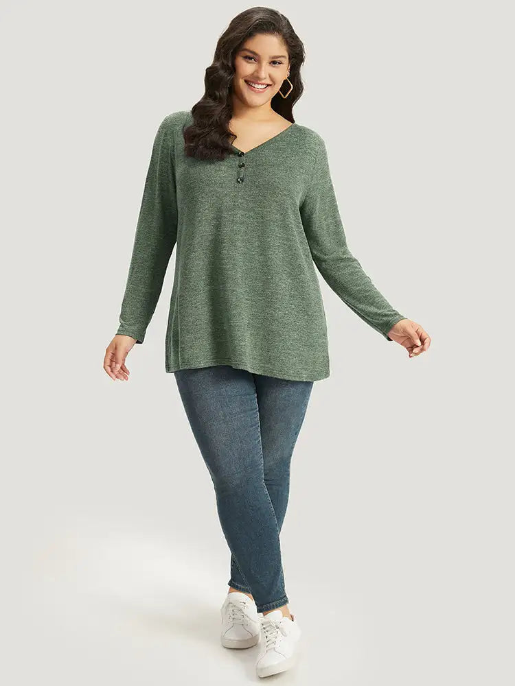 Heather Button Up Long Sleeve T-Shirt