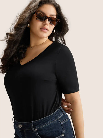 Cotton V Neck Plain Basic T-Shirt