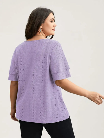 Jacquard Textured Lotus Leaf Sleeve Top