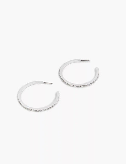 Pave Hoop Earrings Layered In Real Gold Or Silver