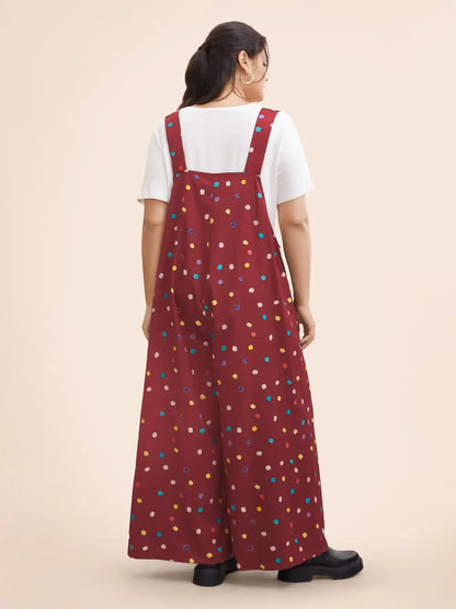 Painted Polka Dot Adjustable Straps Jumpsuit