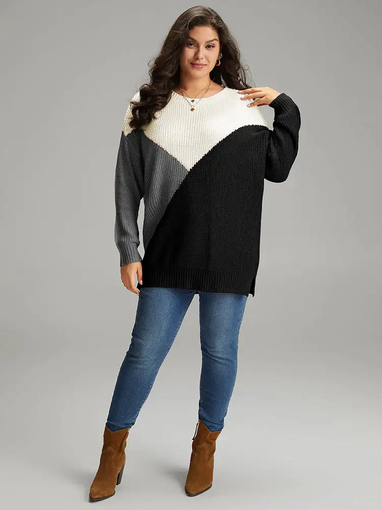 Colorblock Split Side Drop Shoulder Pullover