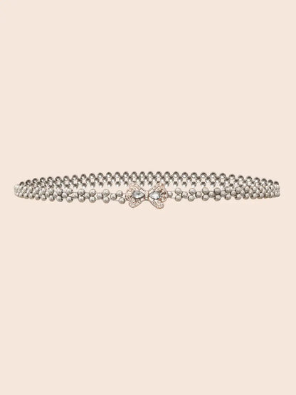 Bowknot Rhinestone Pearl Detail Belt