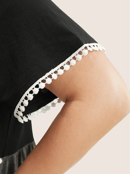 Colorblock Contrast Ruffle Tiered T-Shirt