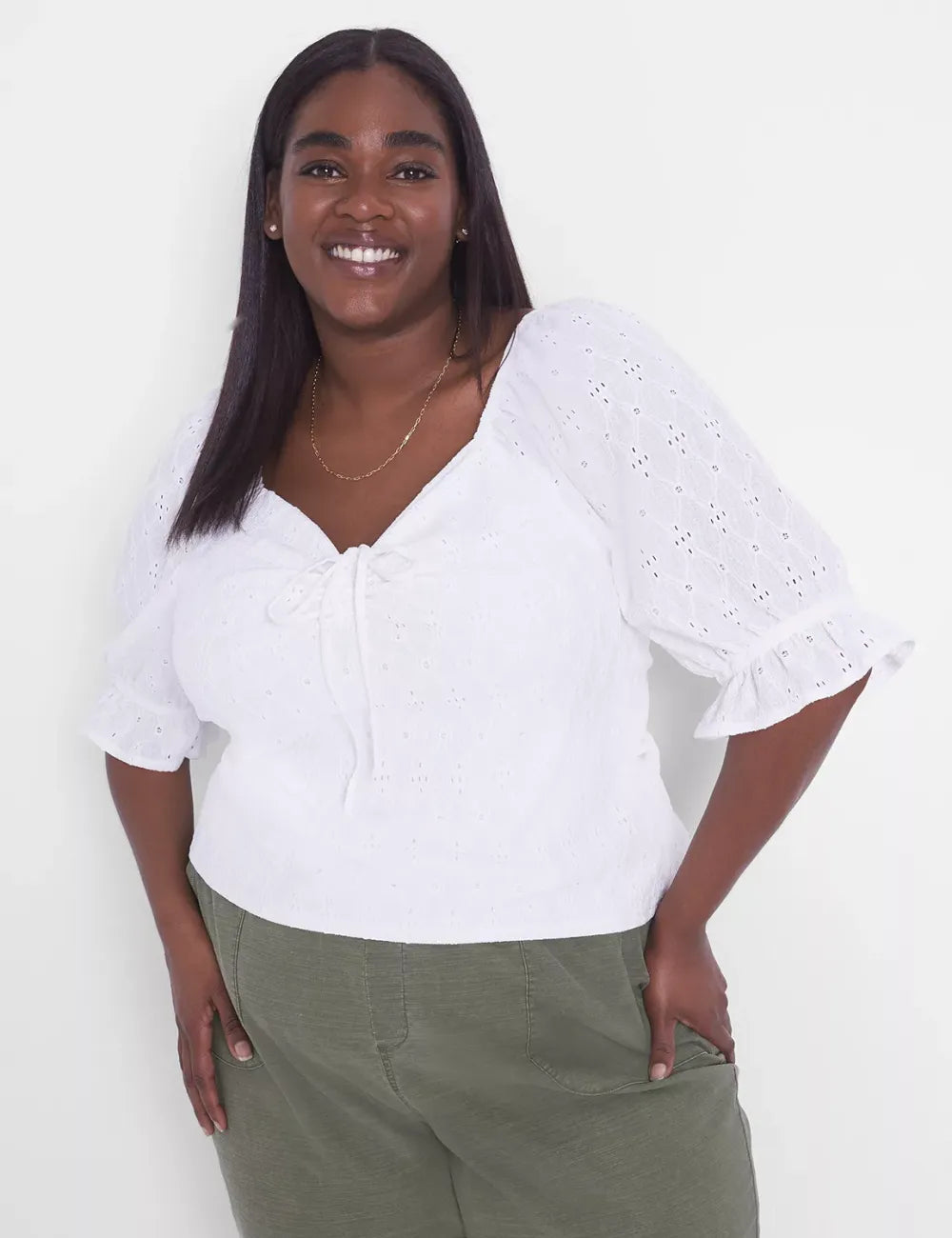 Crop Drawcord-Detail Eyelet Top
