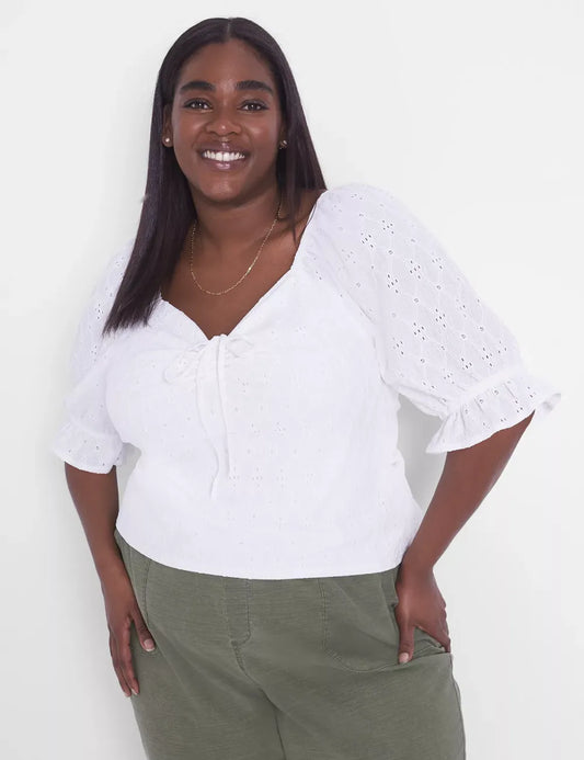 Crop Drawcord-Detail Eyelet Top