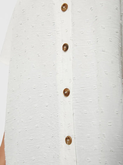 Solid Button V Neck Ruffles Blouse