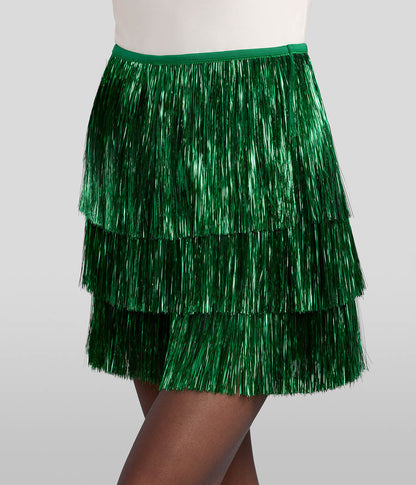 Women's Green Tinsel Fringe Shorts