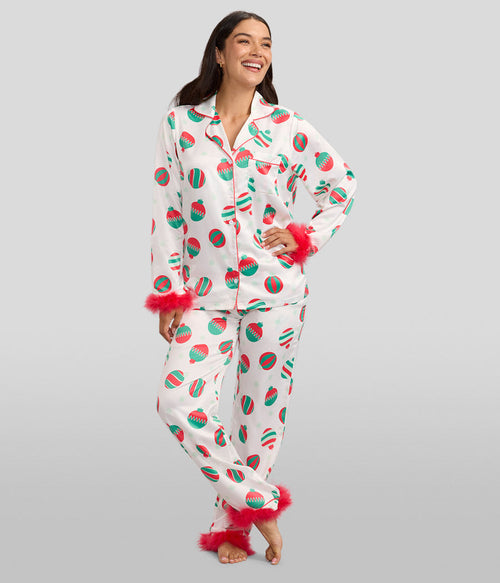 Women's Elegant Ornaments Satin Feather Pajama Set