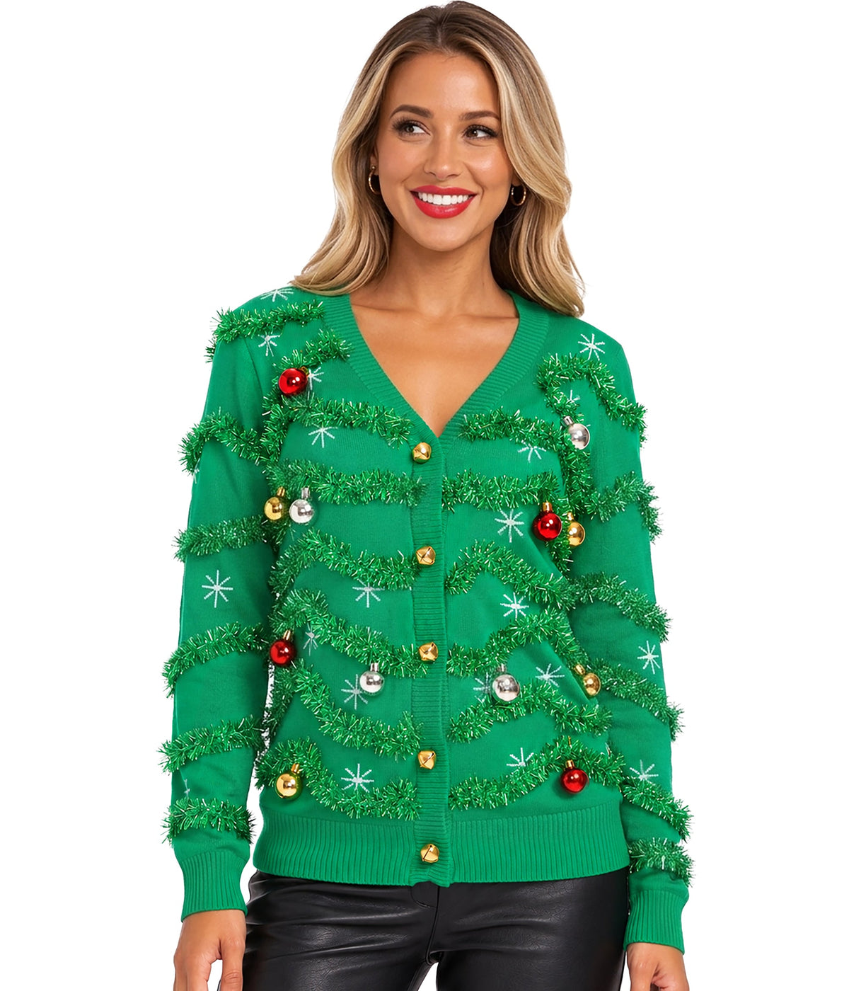 Women's Gaudy Garland Ugly Christmas Cardigan Sweater