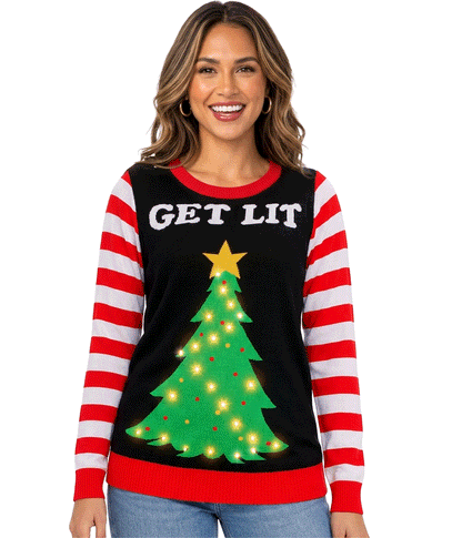 Women's Get Lit Light Up Ugly Christmas Sweater