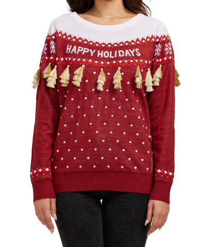 Women's Happy Holidays Tassel Ugly Christmas Sweater