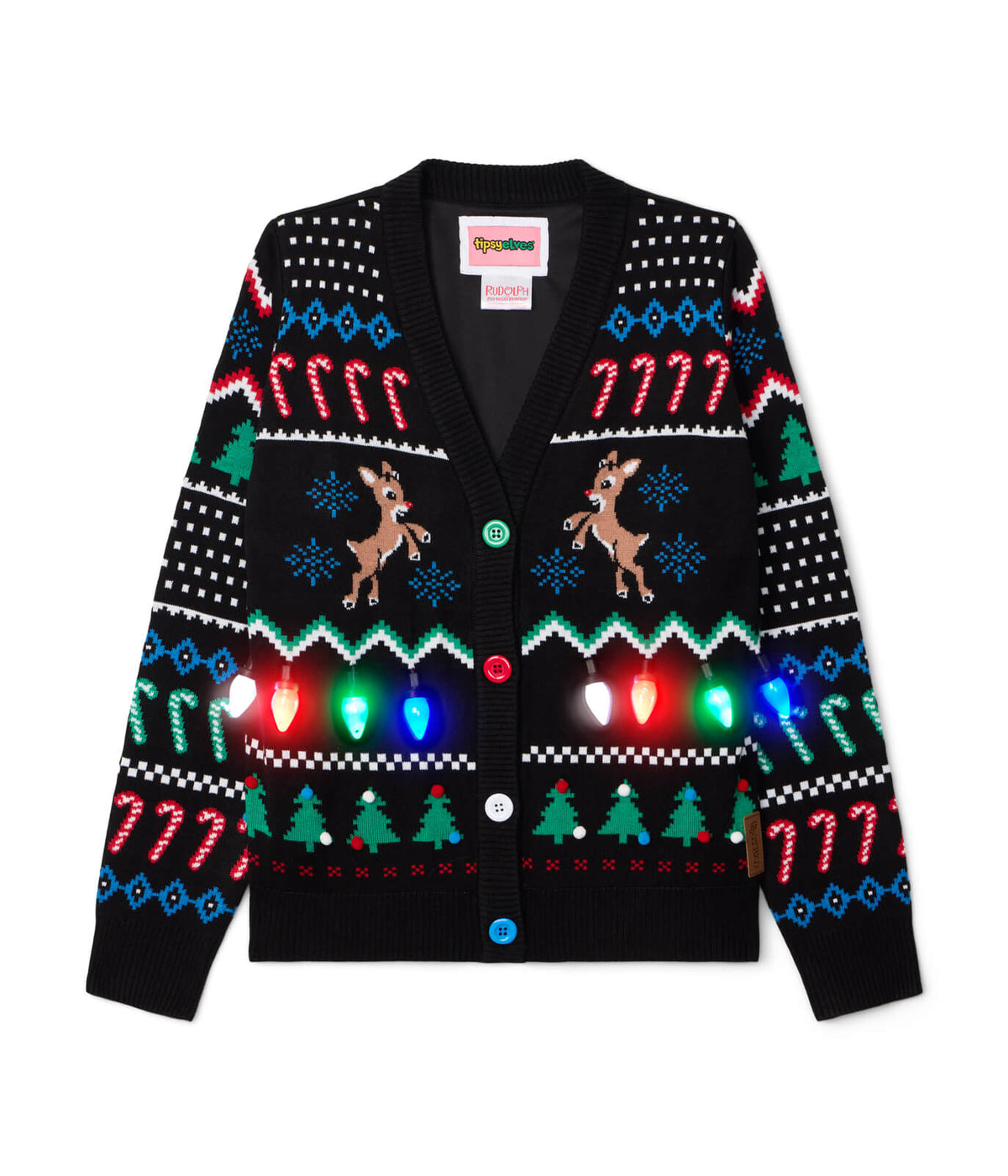 Women's Fair Isle Rudolph Light Up Christmas Cardigan Sweater