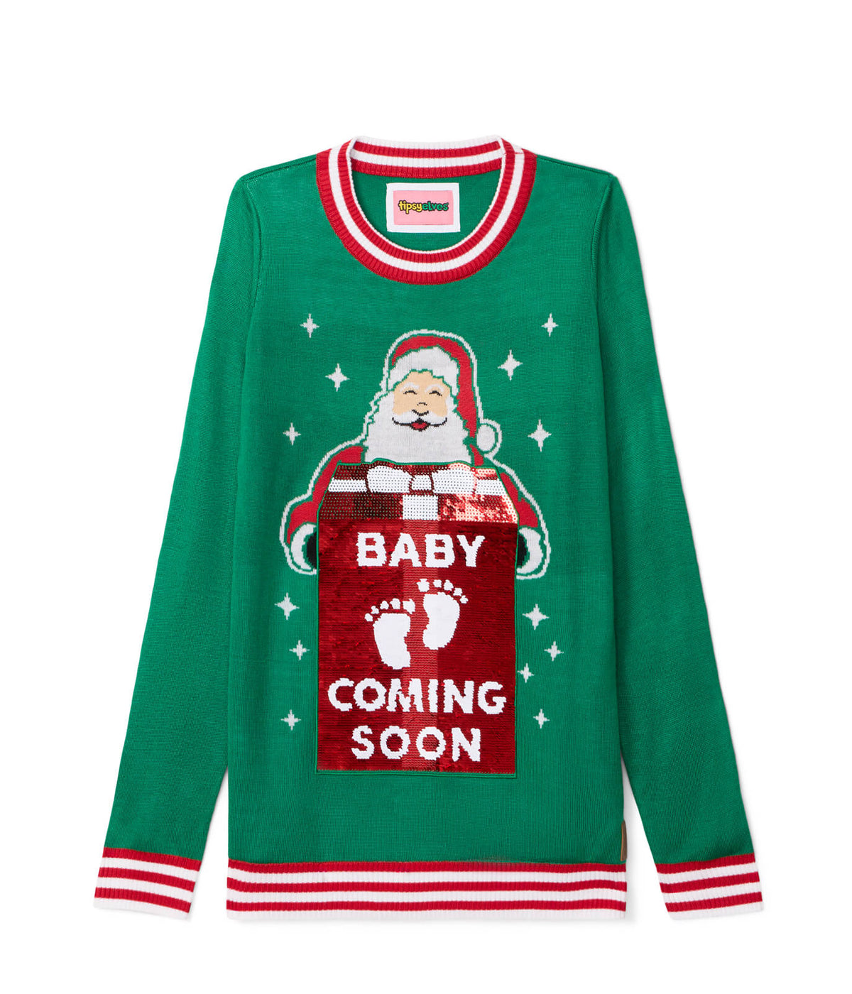 Women's Big Reveal Reversible Sequin Maternity Christmas Sweater