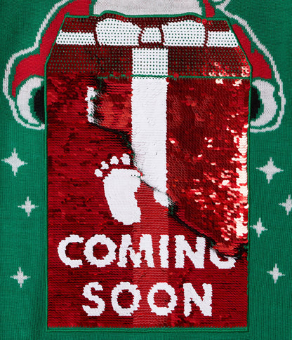 Women's Big Reveal Reversible Sequin Maternity Christmas Sweater