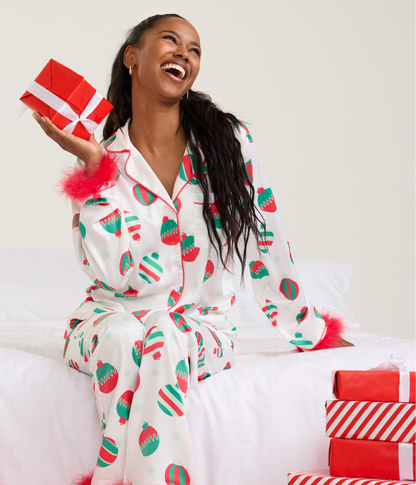 Women's Elegant Ornaments Satin Feather Pajama Set