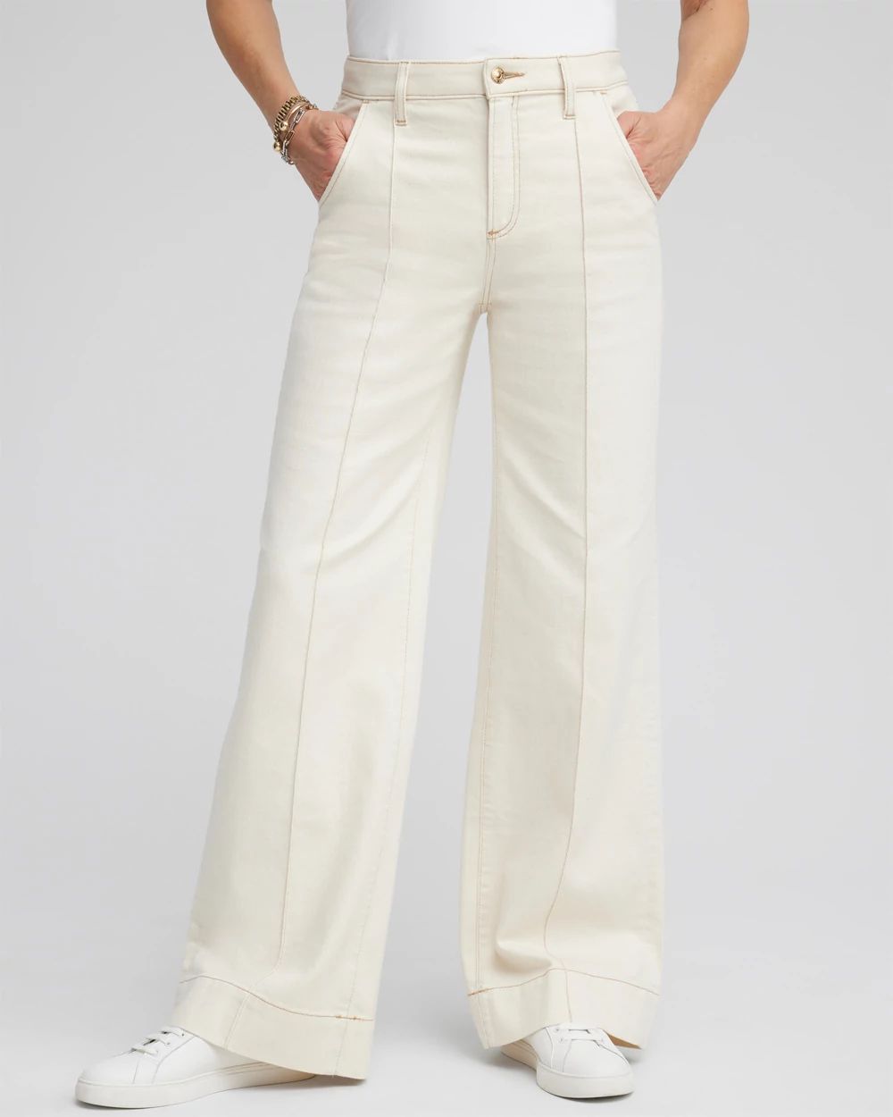Pintuck High Rise Wide Leg Jeans