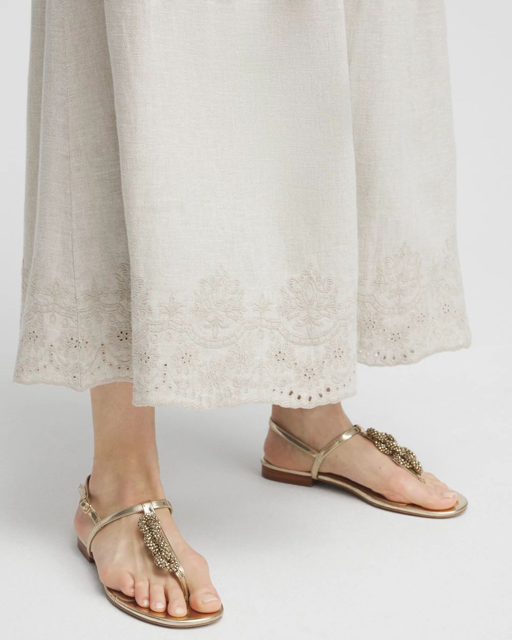 Linen Embroidered Scallop Hem Skirt