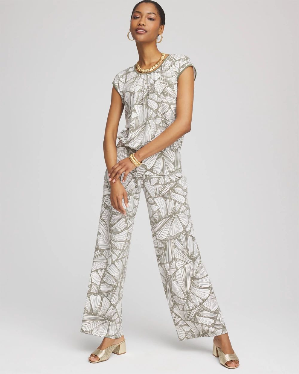TravelersTM Abstract Leaf Print Knit Wide-Leg Pants
