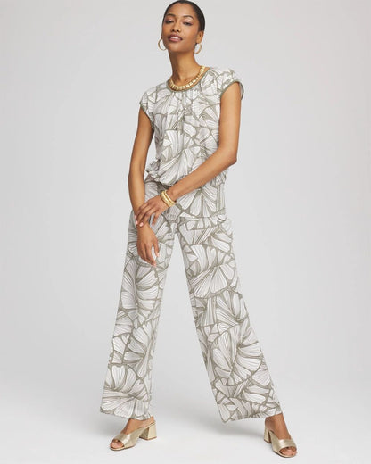 TravelersTM Abstract Leaf Print Knit Wide-Leg Pants