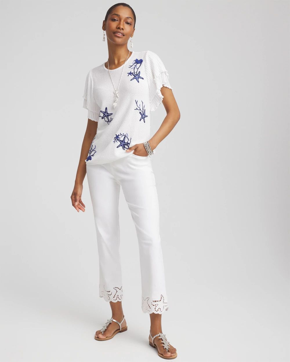 BrigitteTM Pull-On Cutwork Cropped Pants