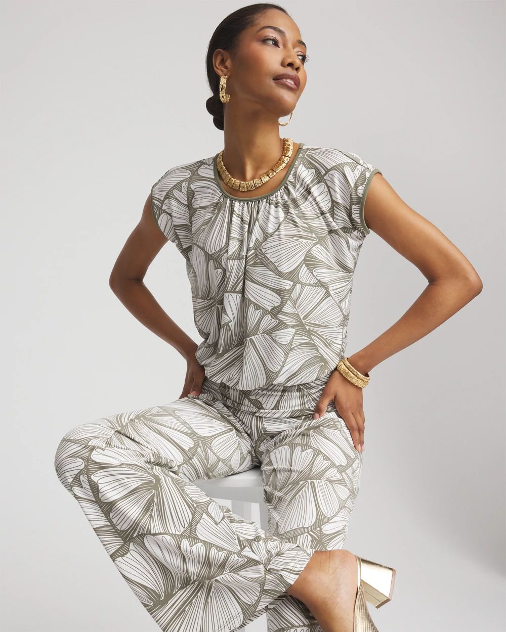 TravelersTM Abstract Leaf Print Knit Top