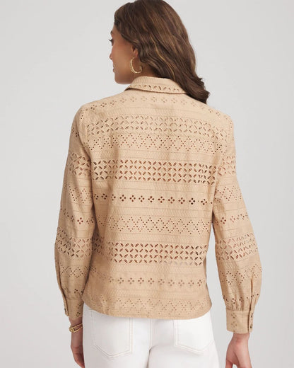 Embroidered Eyelet Collared Shirt