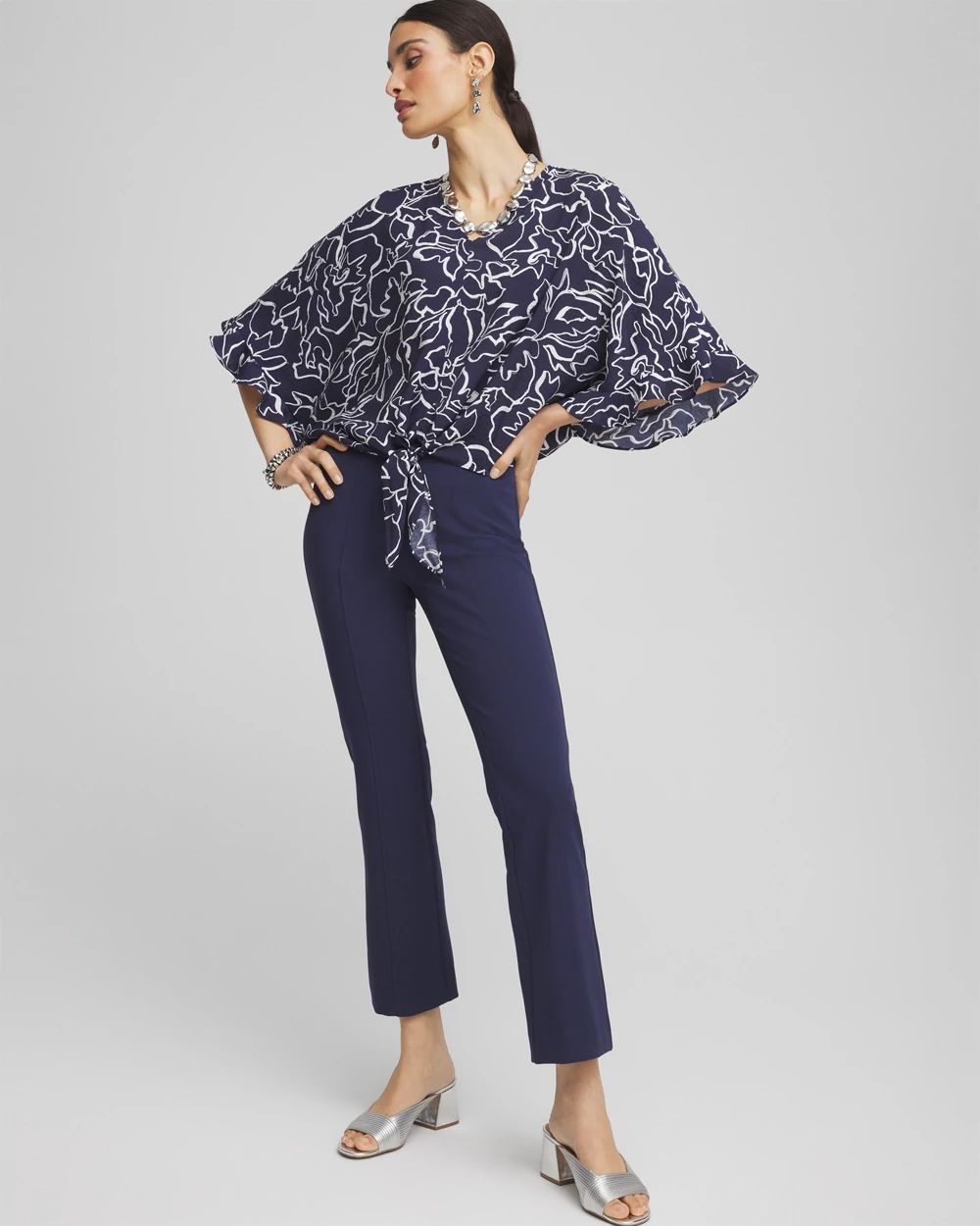 EcoveroTM Tie-Front Frill Sleeve Blouse