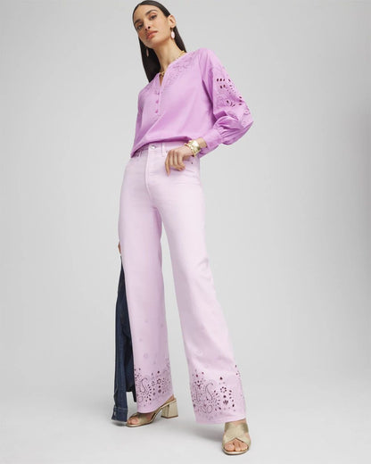 Petite Lavender Eyelet High-Rise Jeans