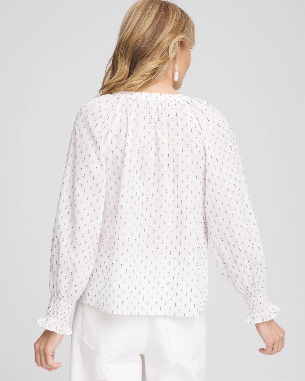 Smocked Split-neck Blouse