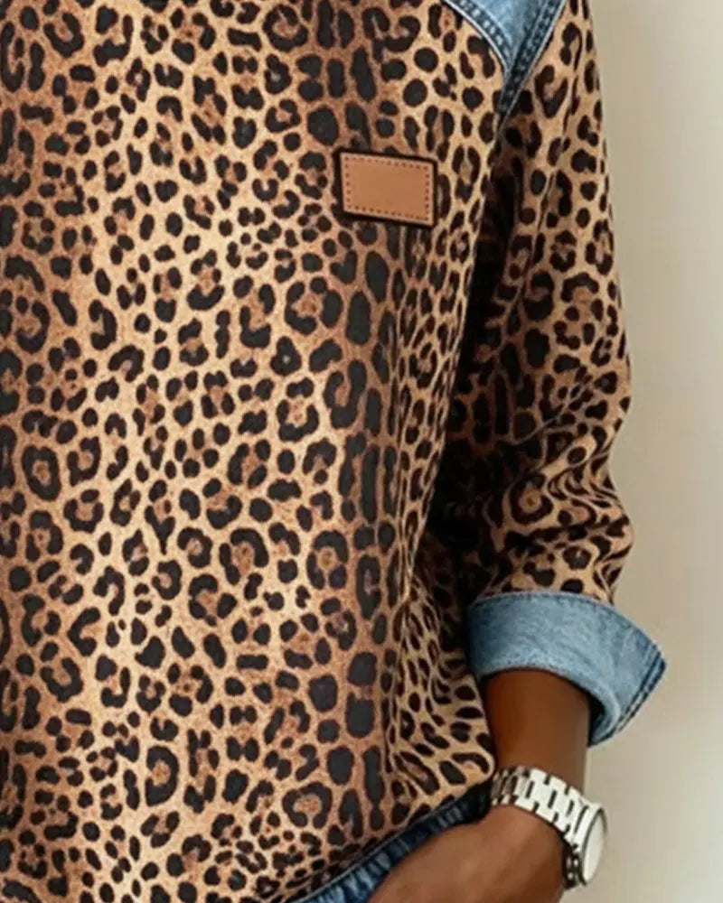 Selara - Soft-Touch Leopard Patchwork Jumper