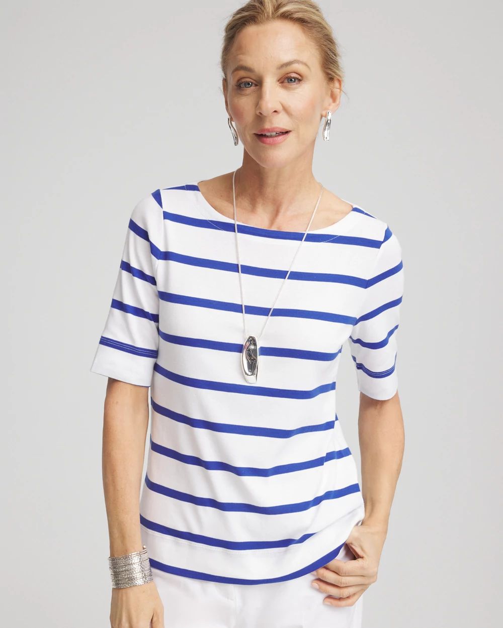 Striped Pima Cotton Bateau-Neck Tee