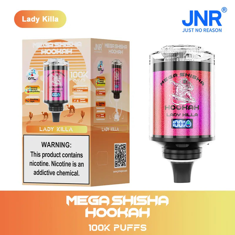 JNR Mega Shisha Hookah 100000 100K Puffs Large Capacity LED Display Disposable Vape