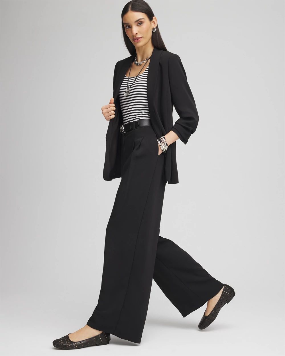 Petite Crepe Pleated Wide-Leg Pants